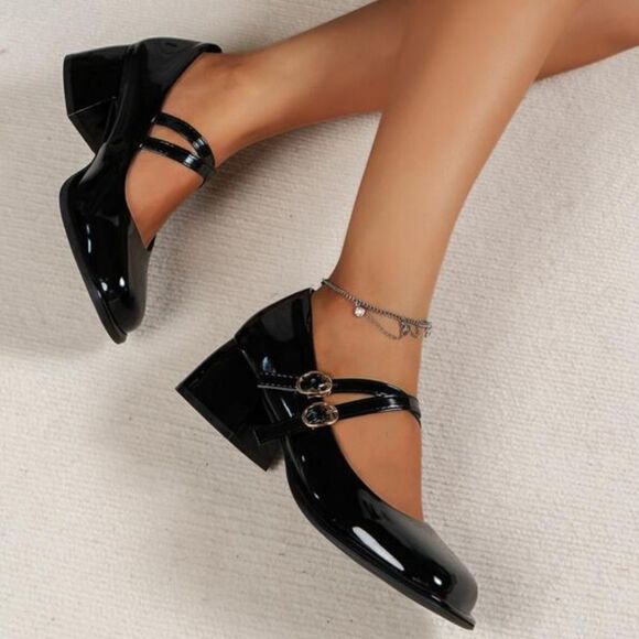 BRAND NEW CHLOE+CHASE SQUARE TOE MARY JANE LOW BLOCK HEEL SHOE G1 - Picture 15 of 15